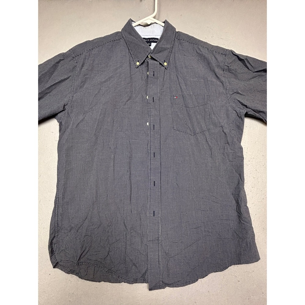 Tommy Hilfiger Shirt 100% Cotton Micro Check Navy Blue XL Mens